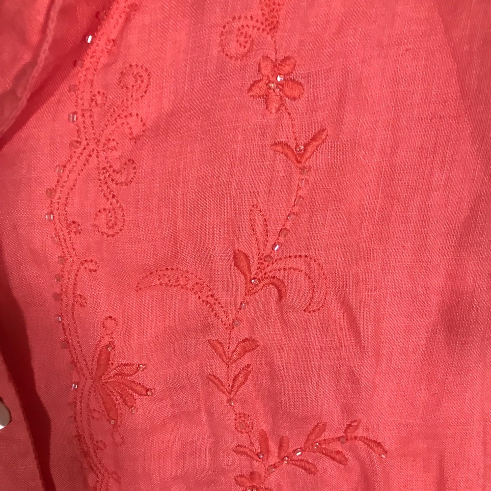 L linen valerie stevens pink embroidered embroidery beaded blouse shirt … - Picture 11 of 17
